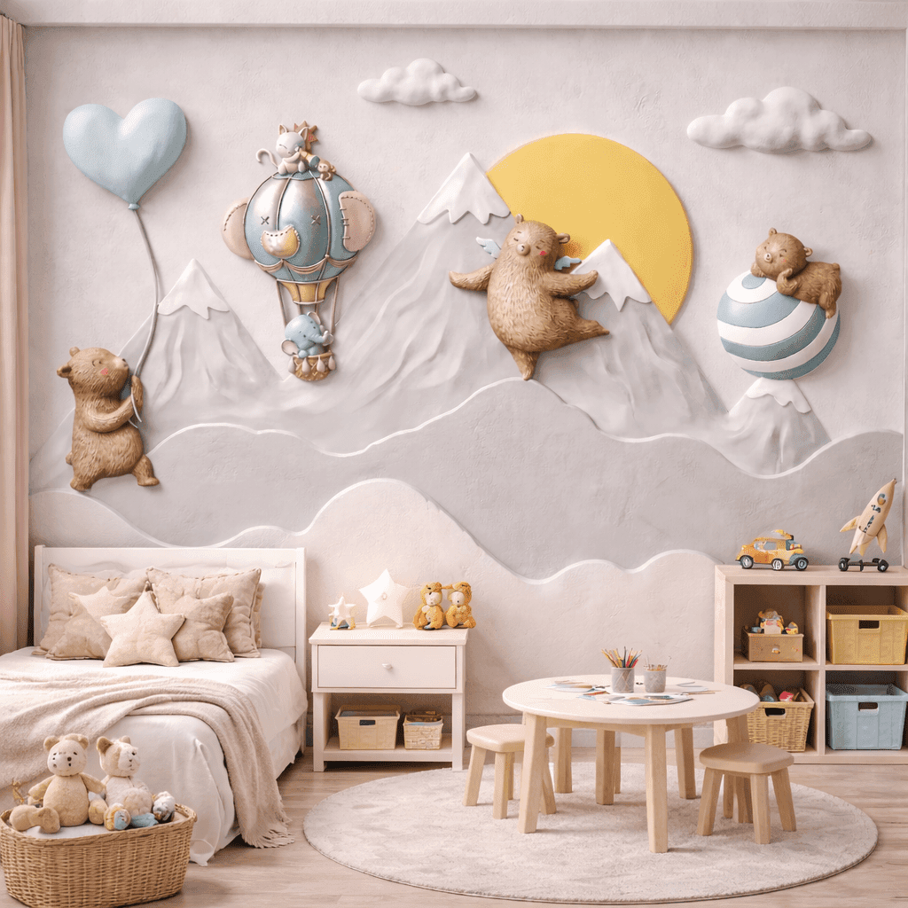 Sevimli Ayıcık Dağ Macerası 5D Kabartmalı Duvar Kağıdı - Görsel 3