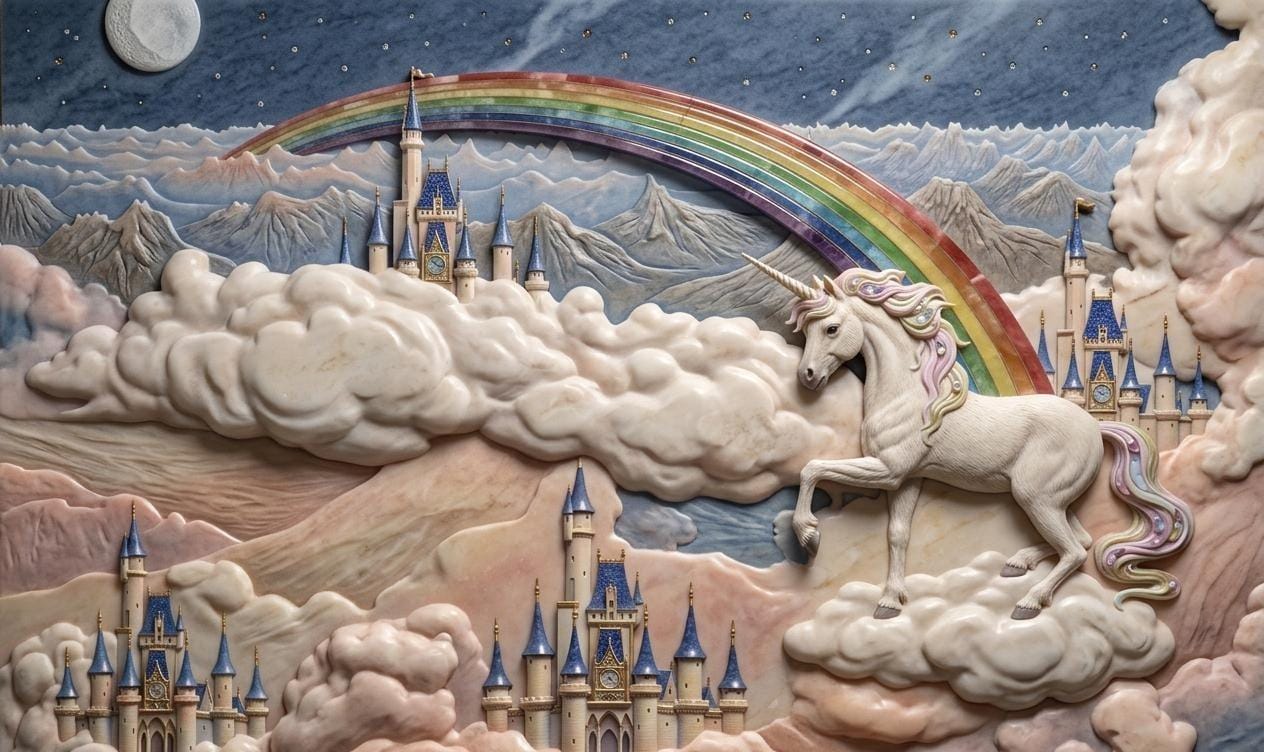Unicorn Şato ve Gökkuşağı 5D Kabartmalı Duvar Kağıdı - Görsel 2