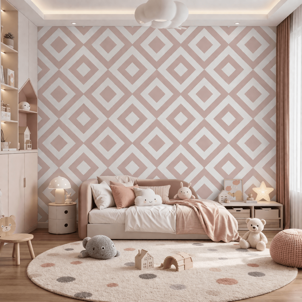 Pudra Pembe Geometrik Desenli Duvar Kağıdı
