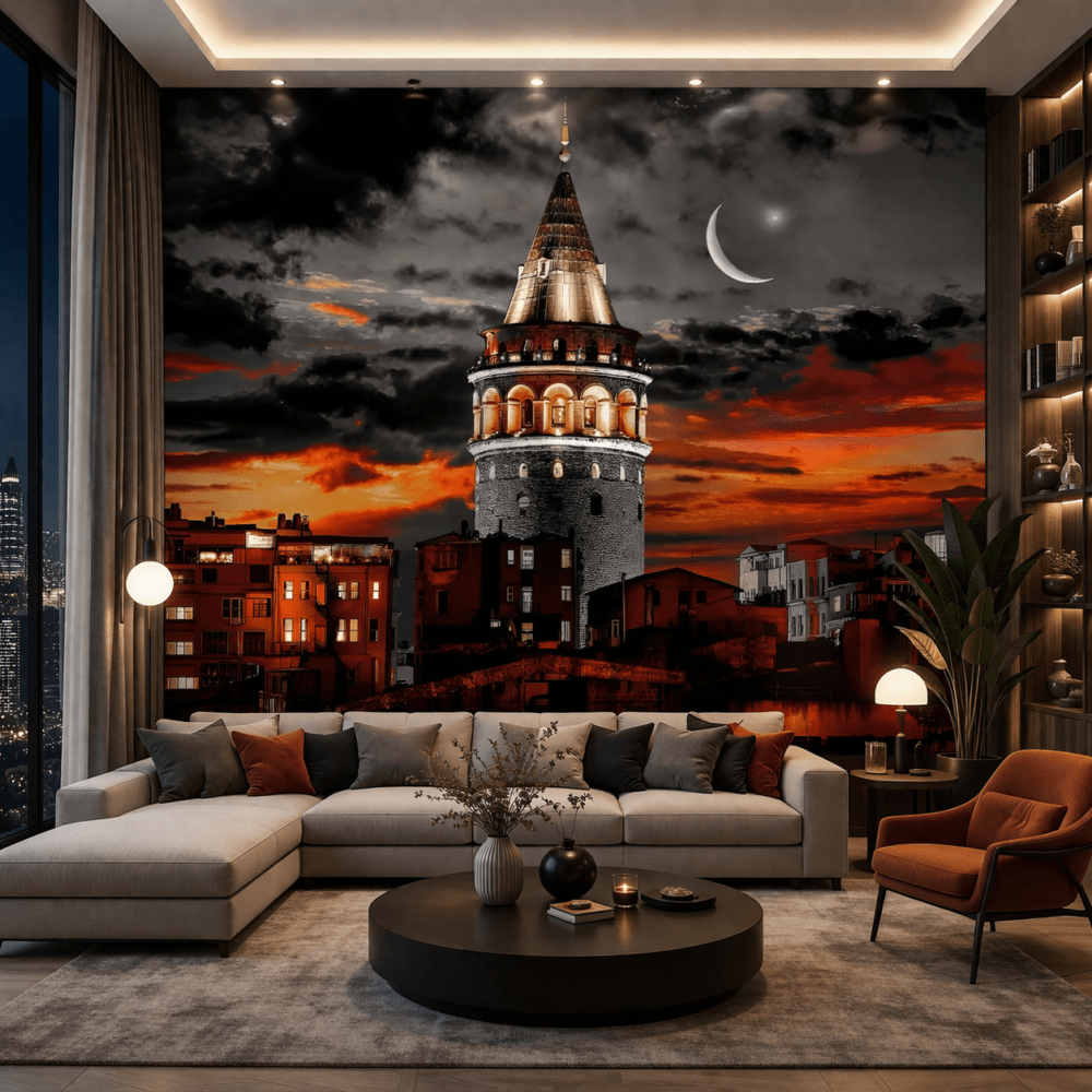 Galata Kulesi Gece Manzaralı duvar kağıdı
