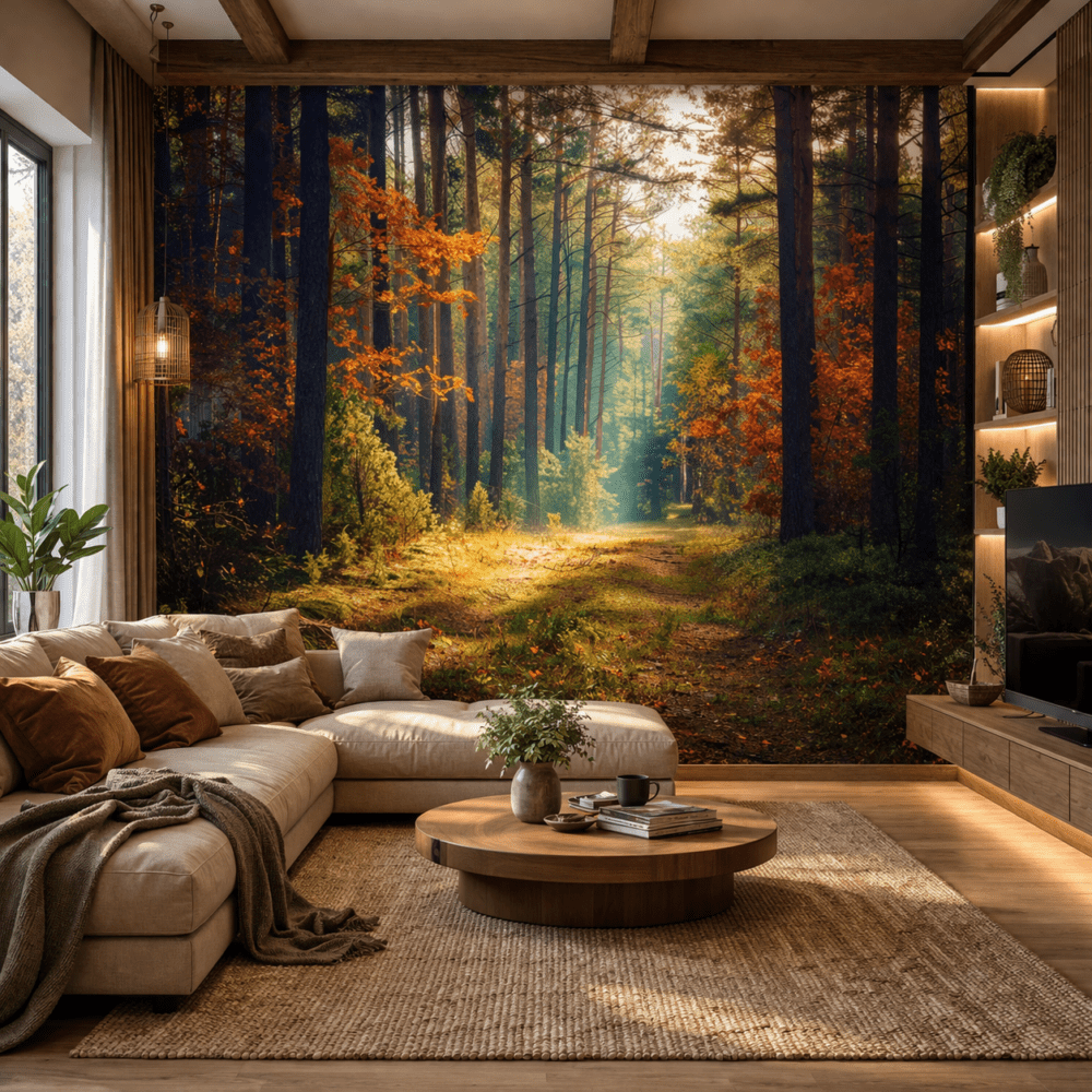 Güneş Işıklı Sonbahar Orman Yolu duvar kağıdı