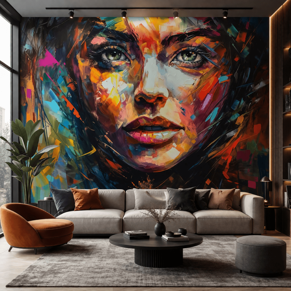 Renk Patlaması Kadın Portre Sanatsal Duvar Kağıdı