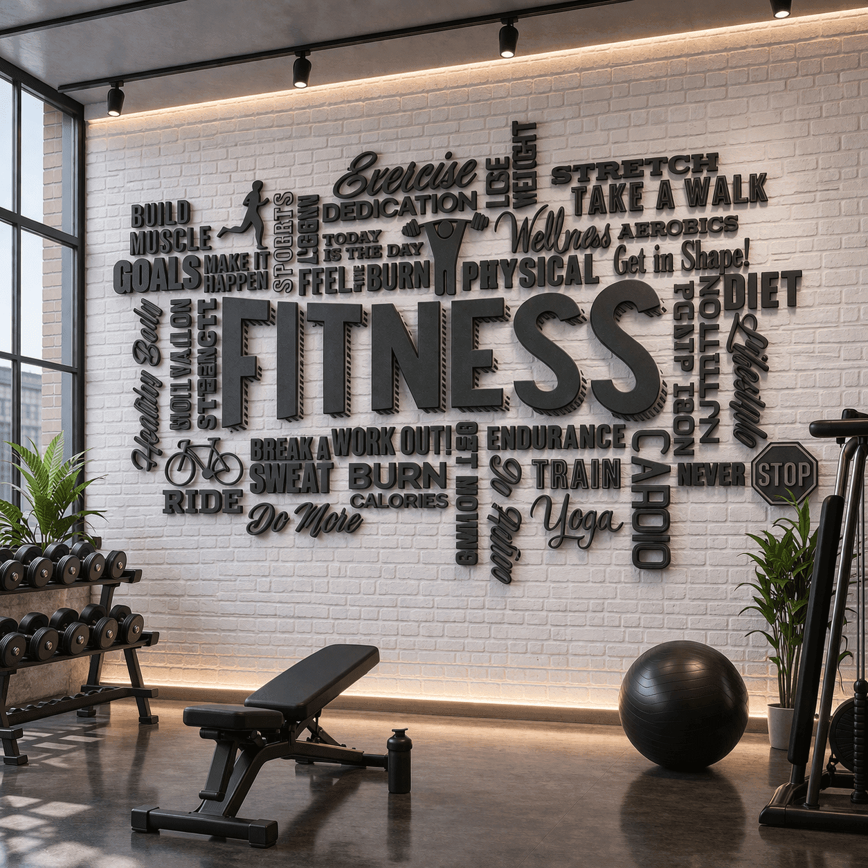 Fitness Tipografi 5D Kabartma Görünümlü Duvar Kağıdı - Görsel 2