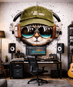 KulaklÄ±klÄ± Cool Kedi Grafiti Duvar KaÄÄ±dÄ±