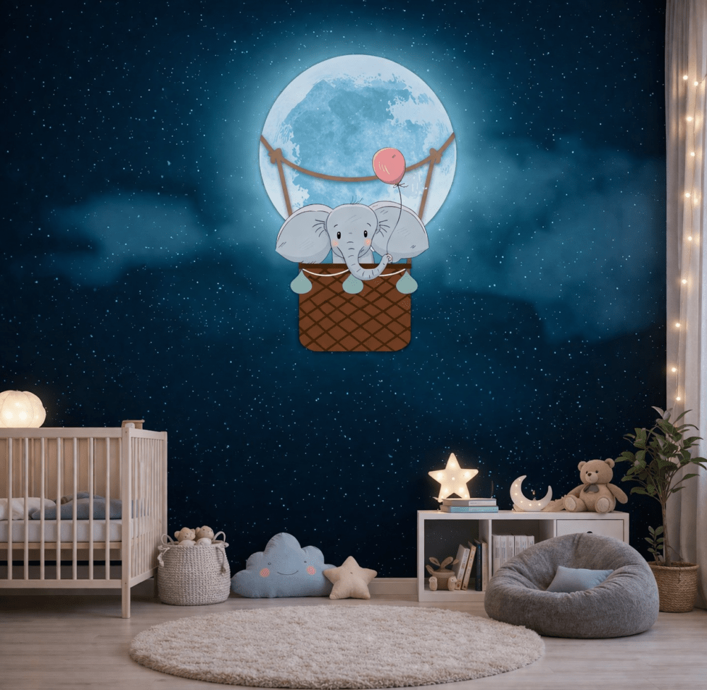 Ay Işığında Uçan Fil Çocuk Odası Duvar Kağıdı