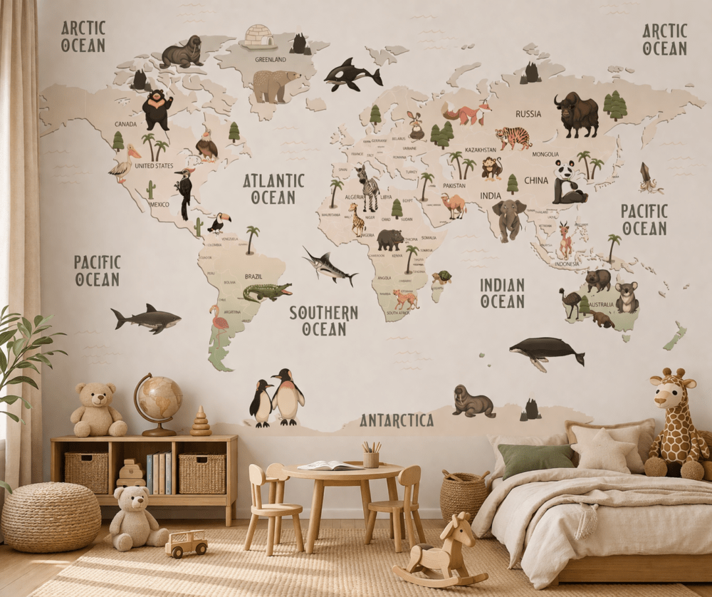 Çocuklar İçin Eğitici Dünya Haritası Duvar Kağıdı