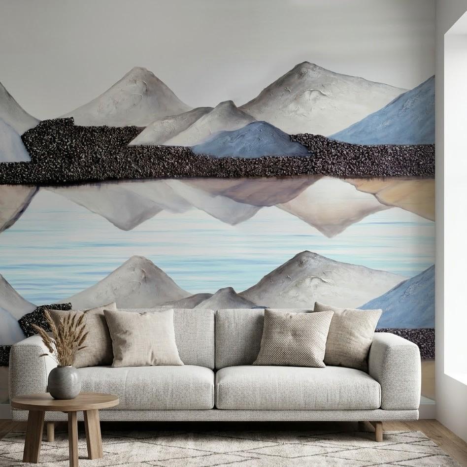 Mistik Dağlar Gri ve Mavi Duvar Kağıdı