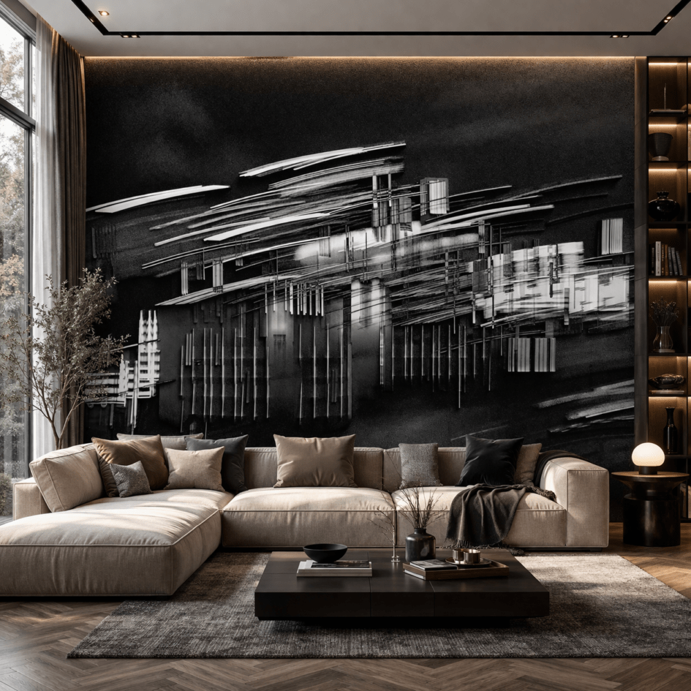 Modern Siyah Beyaz Soyut Işıklar duvar kağıdı