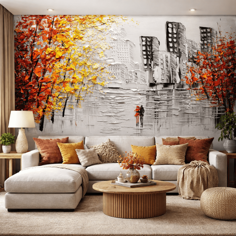 Sonbahar Şehir Manzaralı Sanatsal Duvar Kağıdı