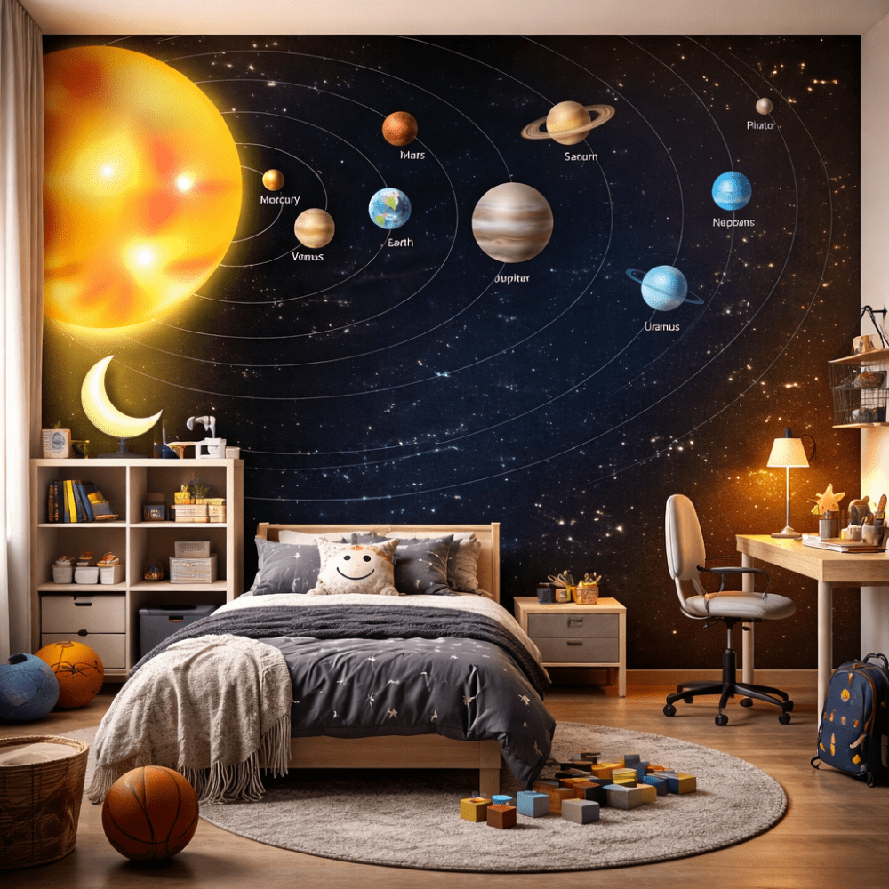 Gezegenler ve Güneş Sistemi Eğitici Duvar Kağıdı