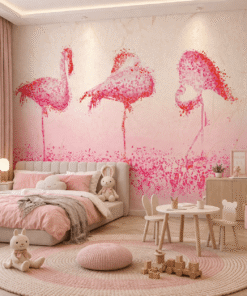 Pembe Flamingo Sanatsal Desenli Duvar KaÄÄ±dÄ±