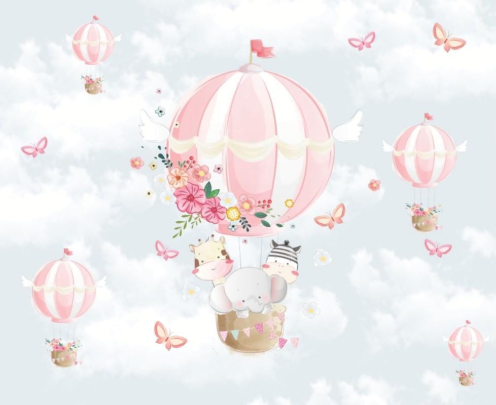 Pembe Balonlu Sevimli Hayvanlar Duvar Kağıdı - Görsel 2