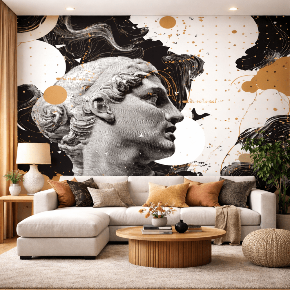 Modern Heykel Portre Desenli Duvar Kağıdı