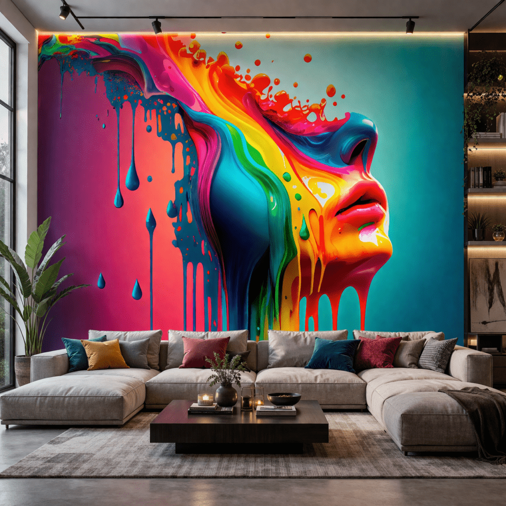 Renk Patlamalı Soyut Kadın Portresi duvar kağıdı
