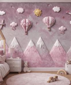 Pembe Balonlu RÃ¼ya DaÄlarÄ± 5D Kabartma GÃ¶rÃ¼nÃ¼mlÃ¼ duvar kaÄÄ±dÄ±