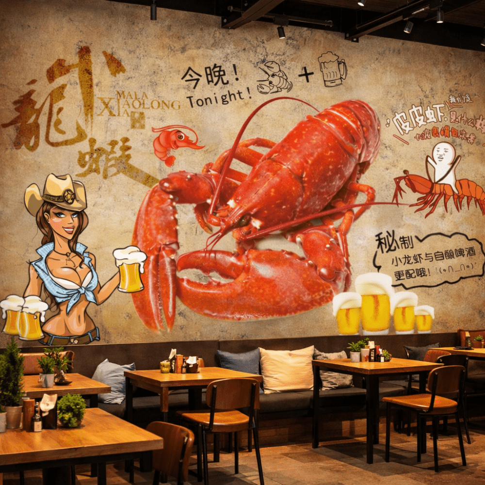 Istakoz ve Bira Temalı Restoran Duvar Kağıdı