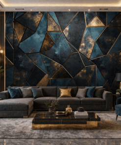 Geometrik AltÄ±n DetaylÄ± Lacivert Duvar KaÄÄ±dÄ±