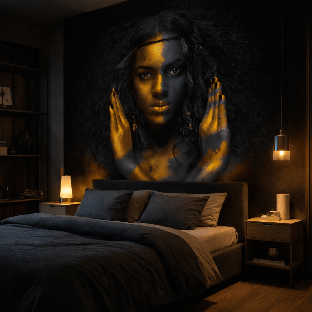 Altın Siyah Kontrast Kadın Figürü duvar kağıdı