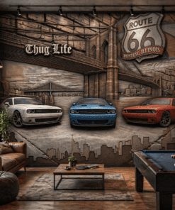 Route 66 Araba TemalÄ± 5D Kabartma GÃ¶rÃ¼nÃ¼mlÃ¼ Duvar KaÄÄ±dÄ±