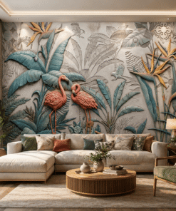 Tropikal Flamingo 5D Kabartma GÃ¶rÃ¼nÃ¼mlÃ¼ Duvar KaÄÄ±dÄ±