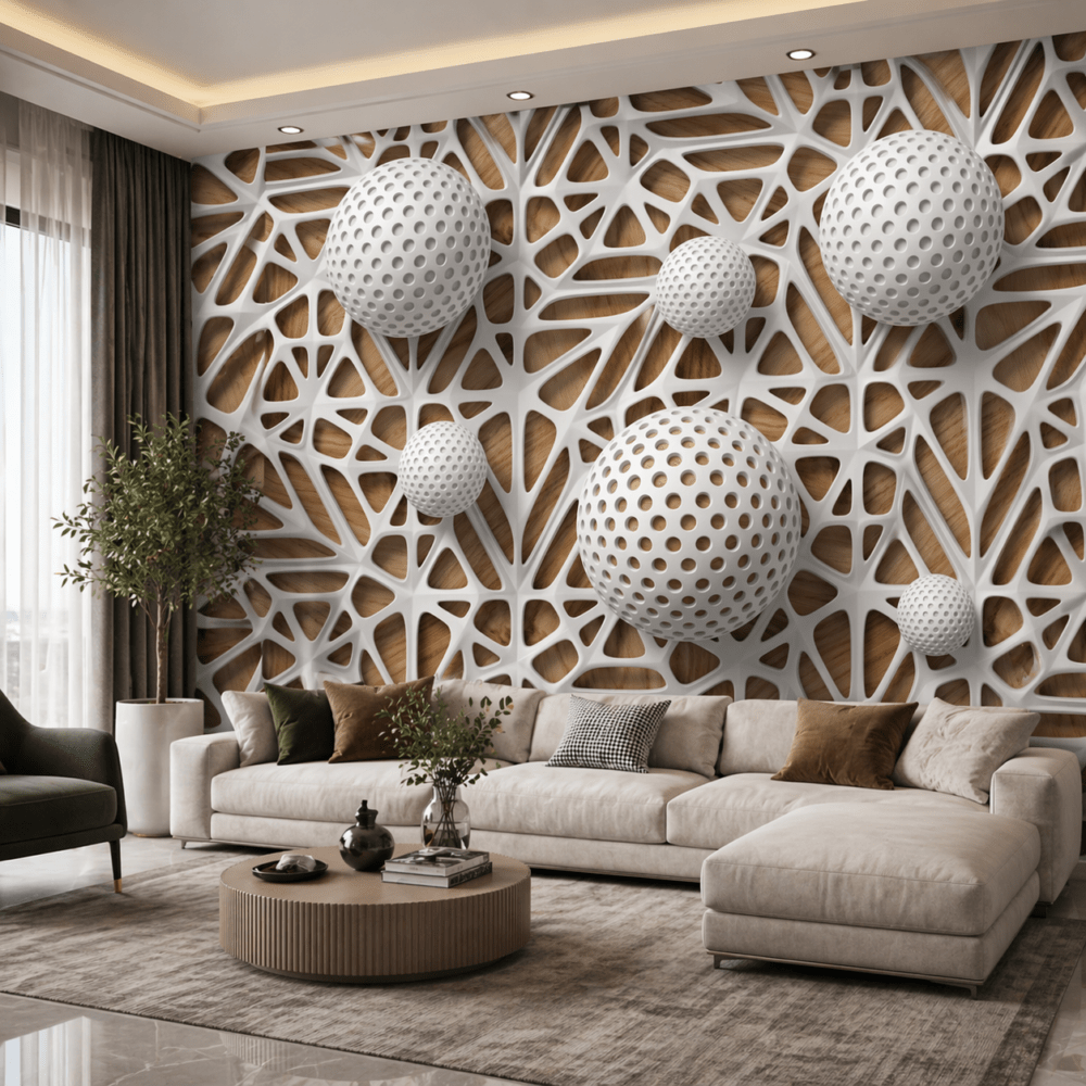 Modern Geometrik Küre Desenli 5D Kabartma Görünümlü duvar kağıdı