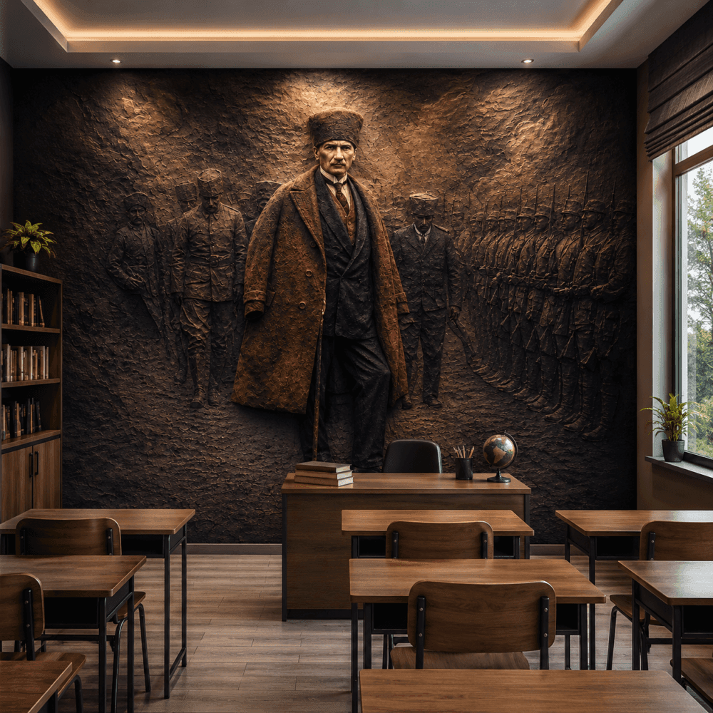 Atatürk Temalı 5D Kabartma Görünümlü Duvar Kağıdı